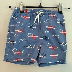 Baby Boden Blue Airplane Print Swim Trunks